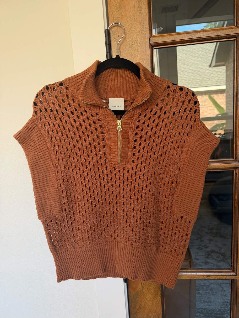 Varley Rust Openwork Zip-Neck Knit Vest
